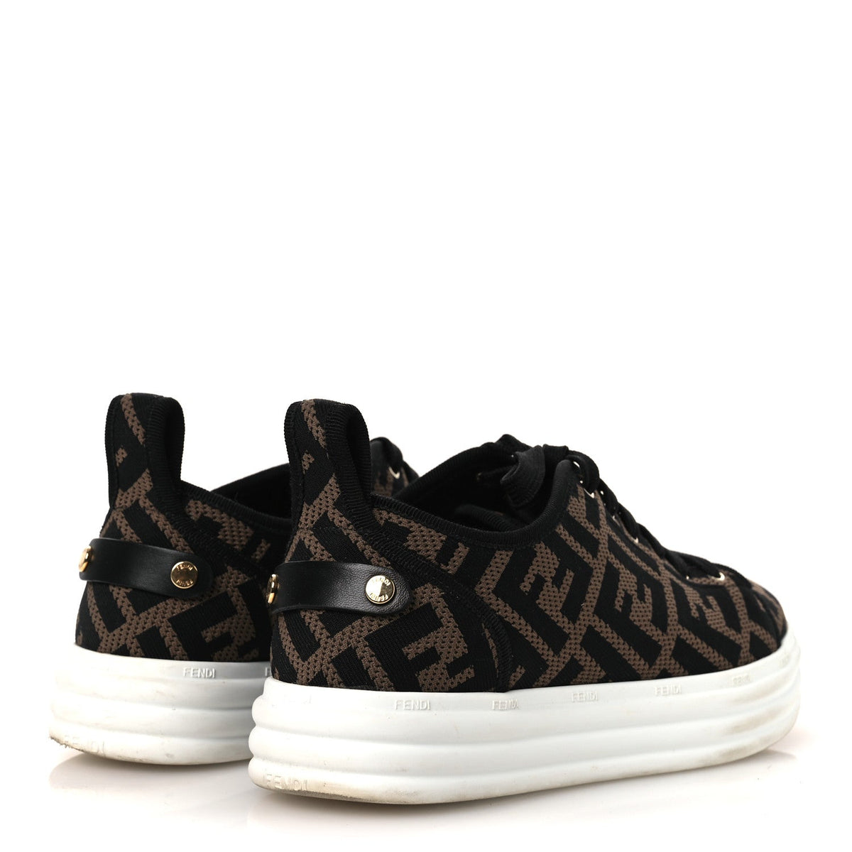 Fendi Fabric Women's FF Rise Low Top Sneakers 36.5 Tobacco Black