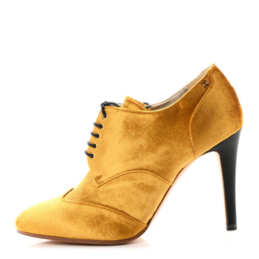 Chanel Velvet Women's CC Lace Up Ankle Boots 39 Gold