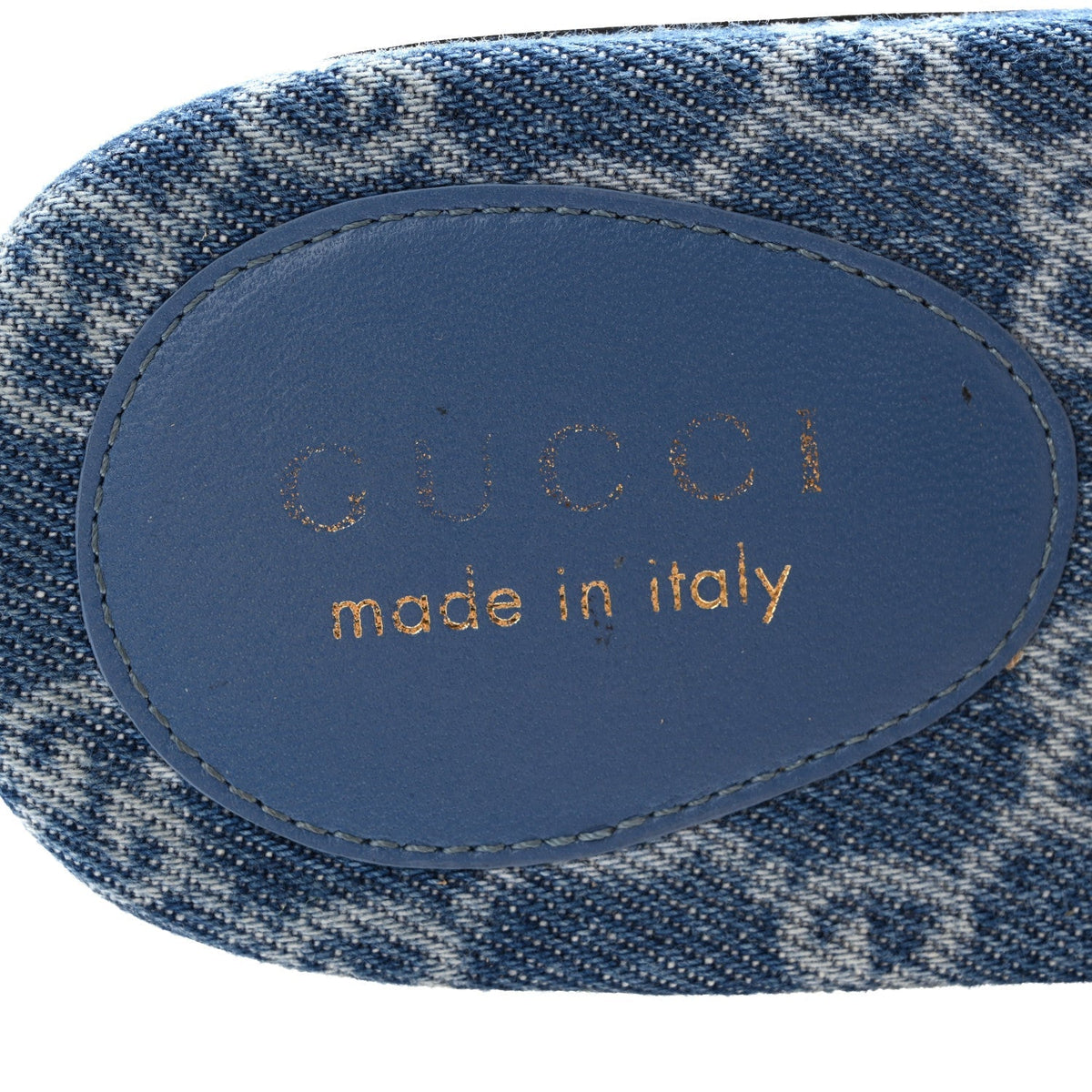 Gucci Denim Women's GG Monogram Horsebit Flat Slide Sandals 36 Blue