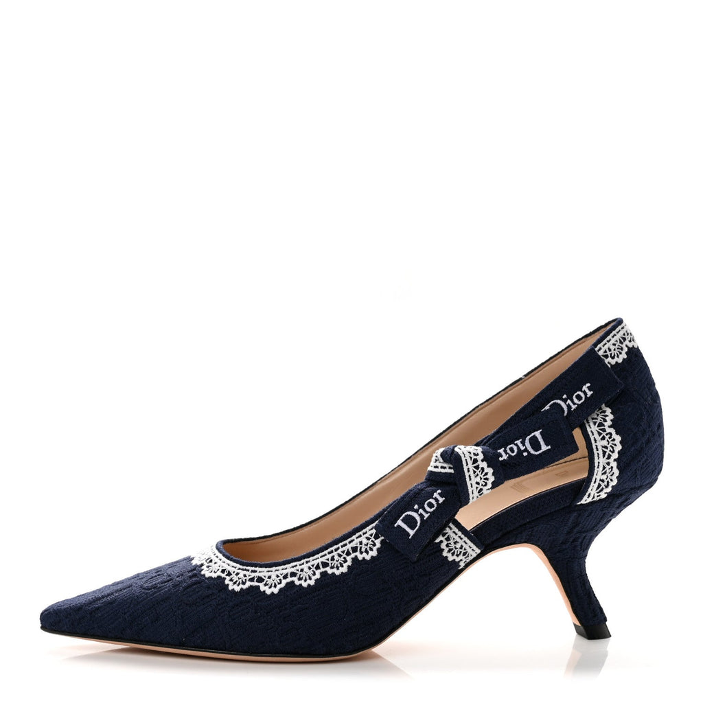 Christian Dior Embroidered Cotton Lace Women's J'adior Pumps 39 Blue Ecru