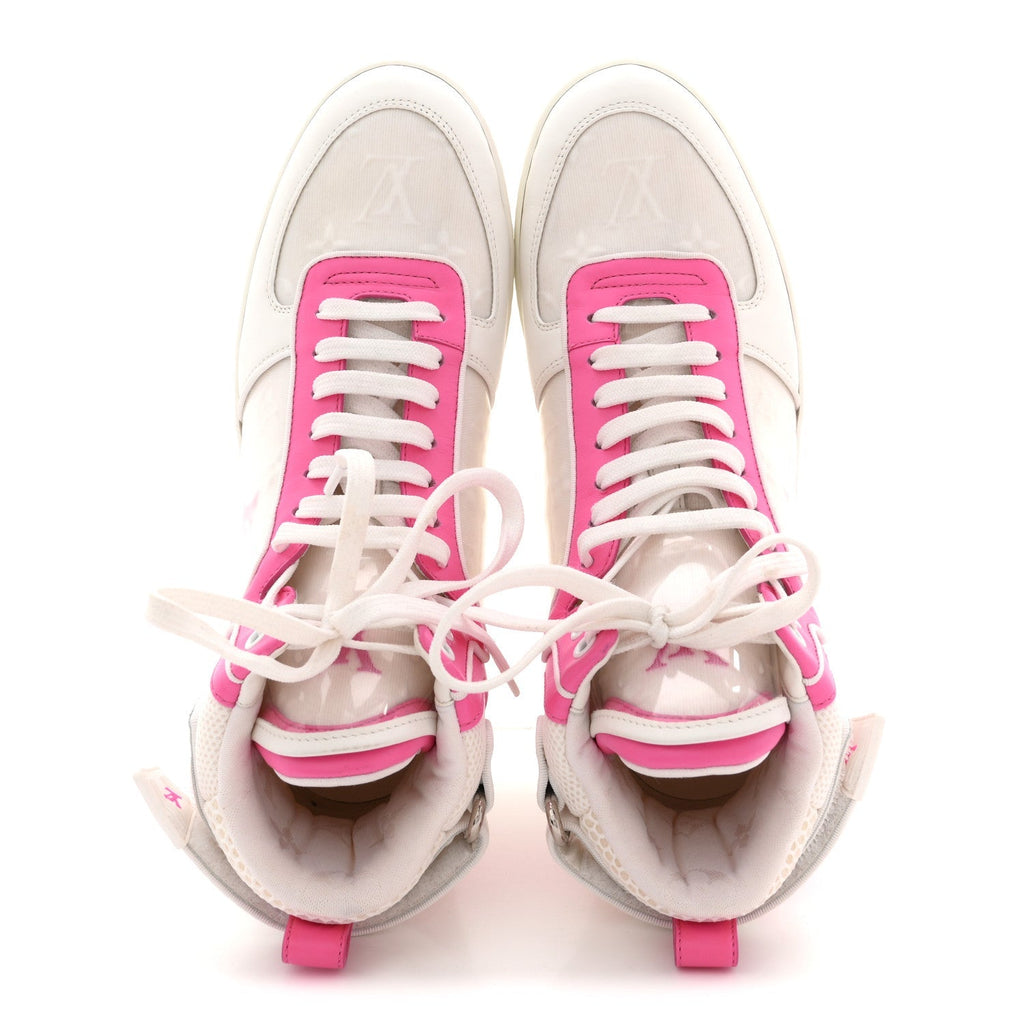 Louis Vuitton Calfskin Nylon Mesh Women's Boombox Sneakers 39 White Pink
