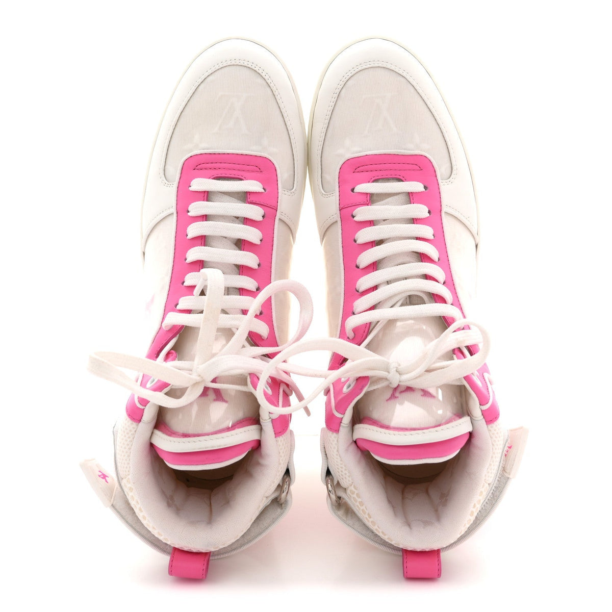 Louis Vuitton Calfskin Nylon Mesh Women's Boombox Sneakers 39 White Pink