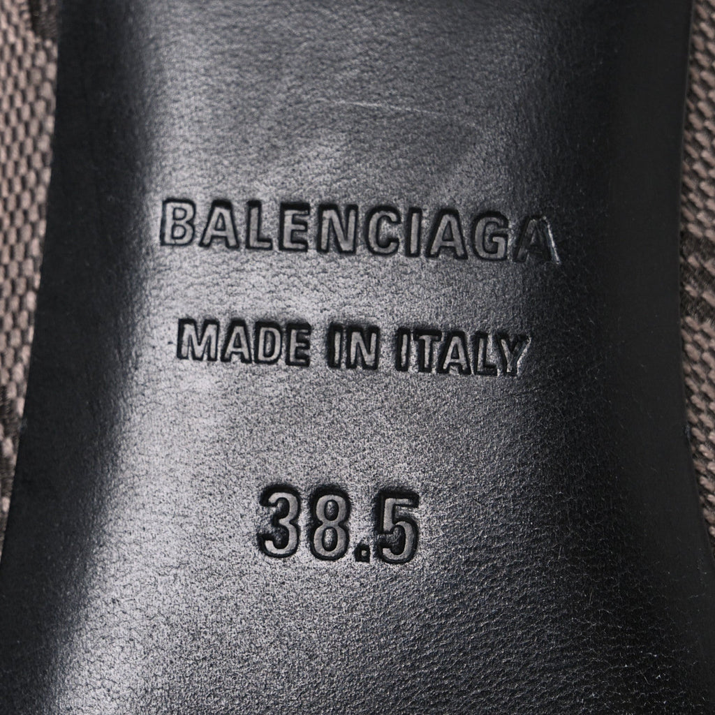 Balenciaga Monogram Canvas Women's Square Knife 80mm Mules 38.5 Dark Mink Grey Dark Brown