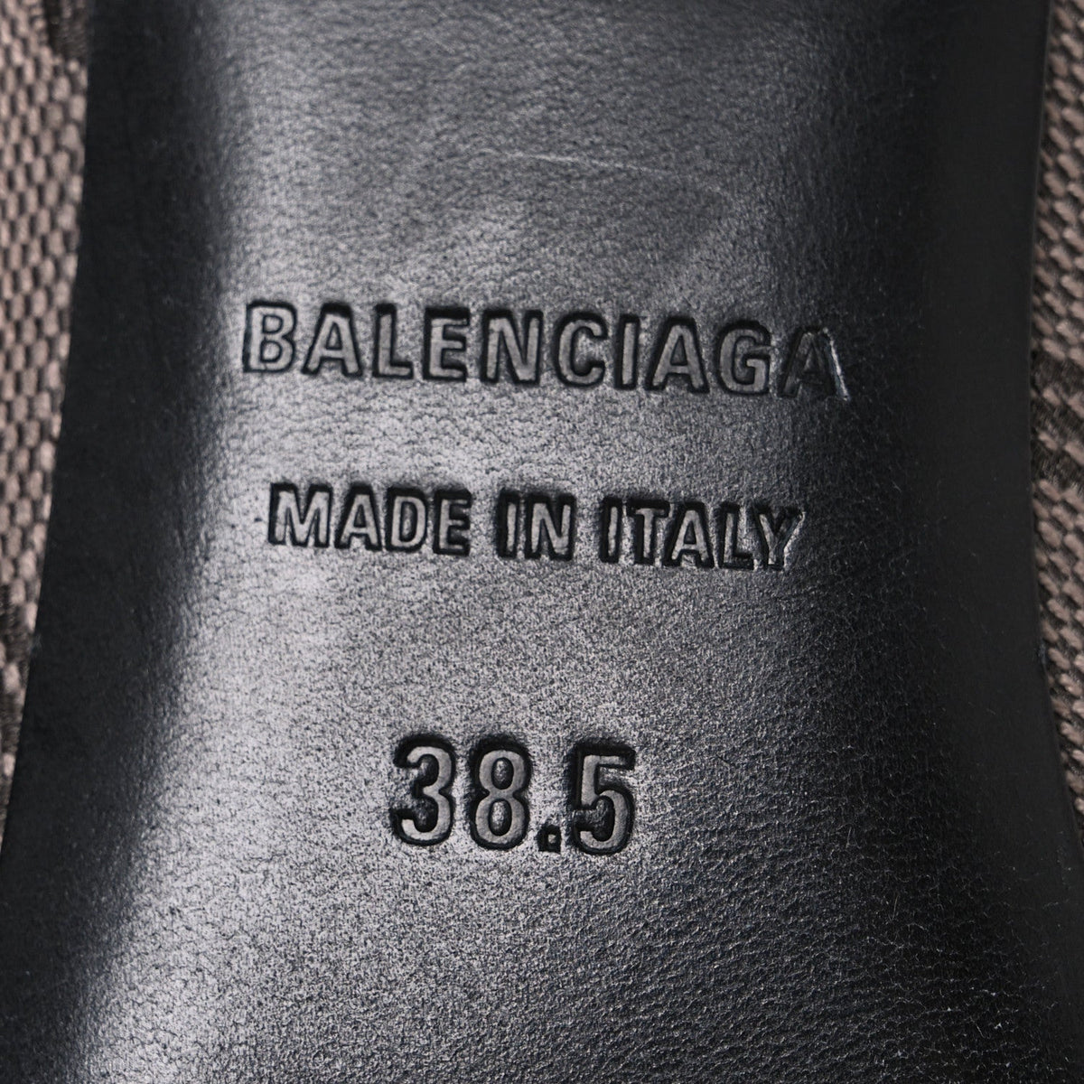 Balenciaga Monogram Canvas Women's Square Knife 80mm Mules 38.5 Dark Mink Grey Dark Brown