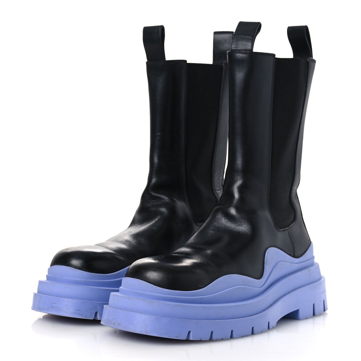 Bottega Veneta Calfskin Women's The Tire Chelsea Boots 40 Black Periwinkle