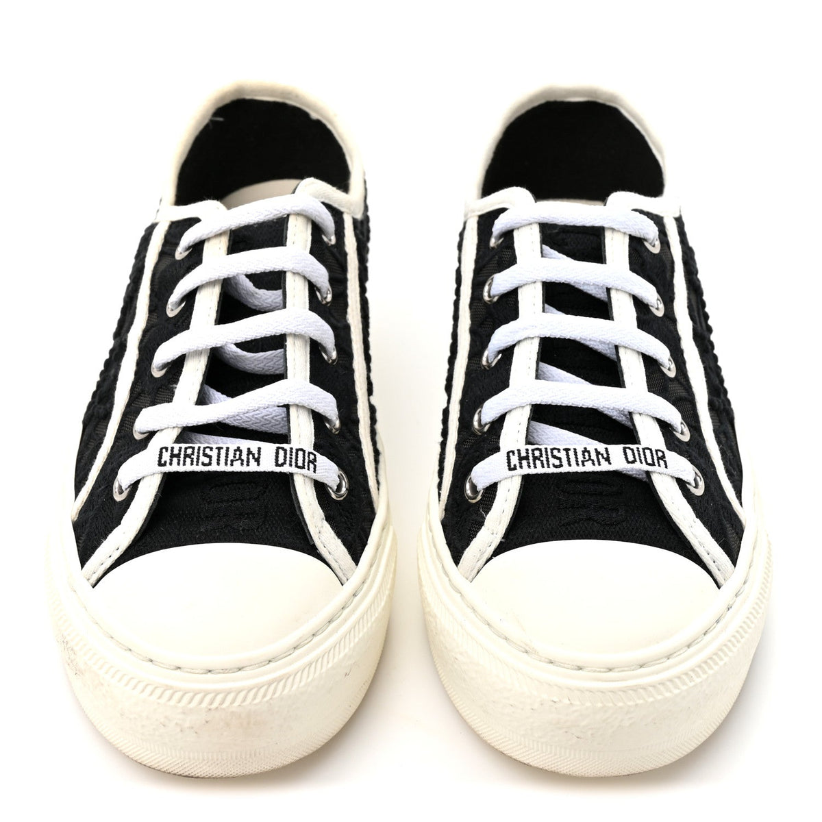 Dior Macramé Embroidered Cotton Women's Walk'N'Dior Sneakers 36 Black and White