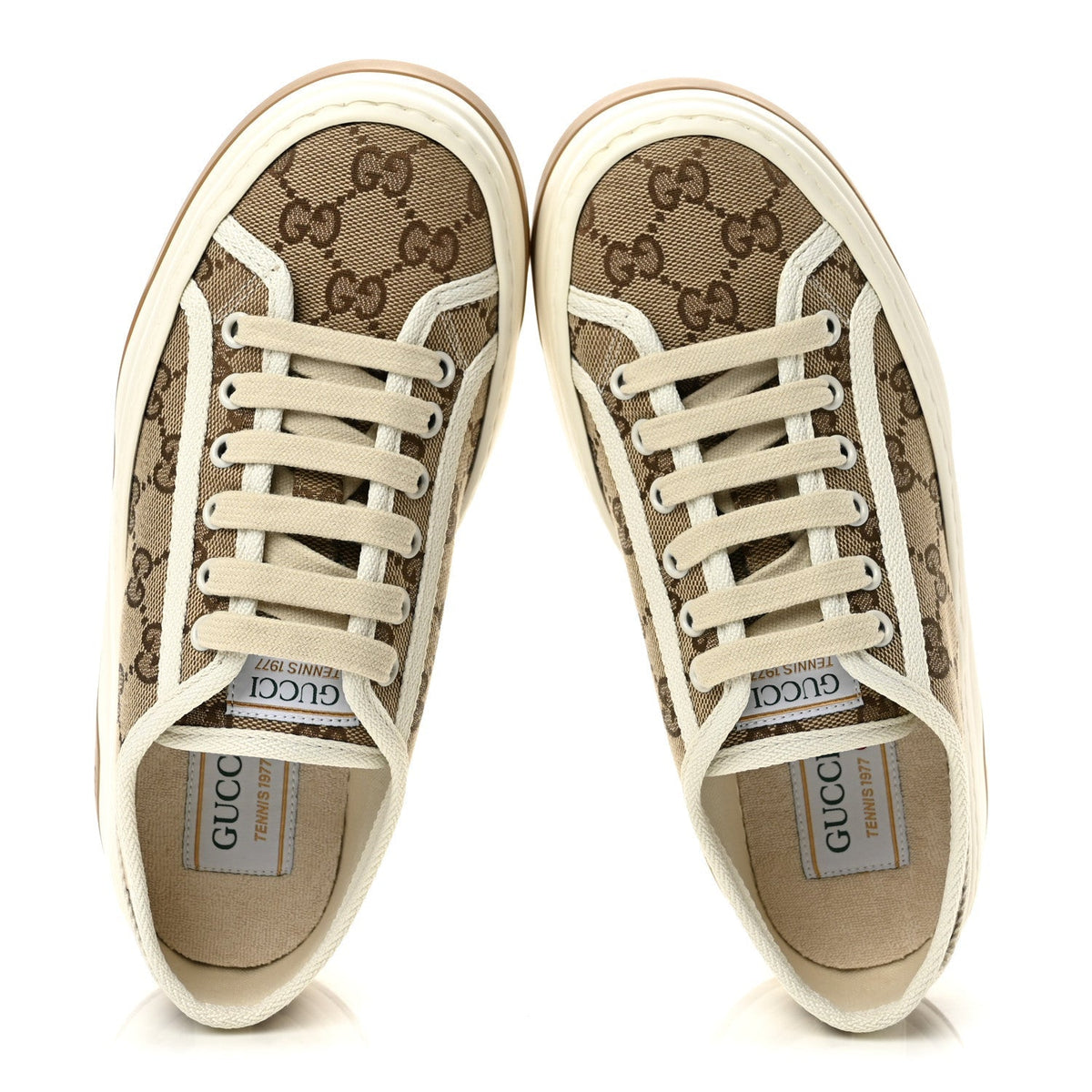 Gucci Monogram Canvas Women's 1977 Tennis Platform 52mm Sneakers 36.5 Beige Ebony Mystic White