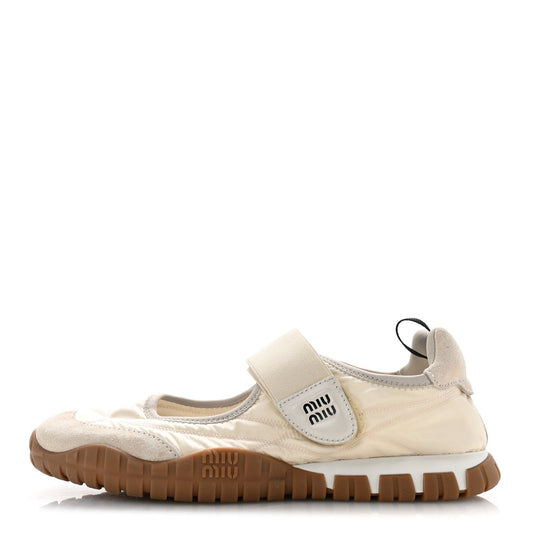 Miu Miu Technical Fabric Suede Women's Tyre Ballerina Flats 36.5 Ivory