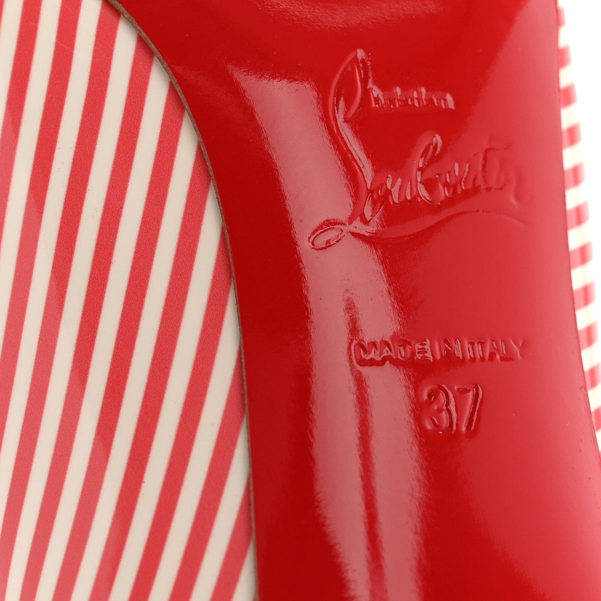 Christian Louboutin Patent Leather Women's Pigalle Follies Stripes 100 Pumps 37 Smoothie White