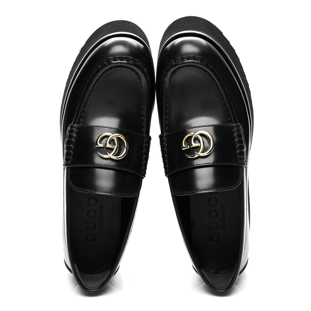 Gucci Calfskin Women's Millennial Ribot GG Wedge Platform Loafers 38 Black