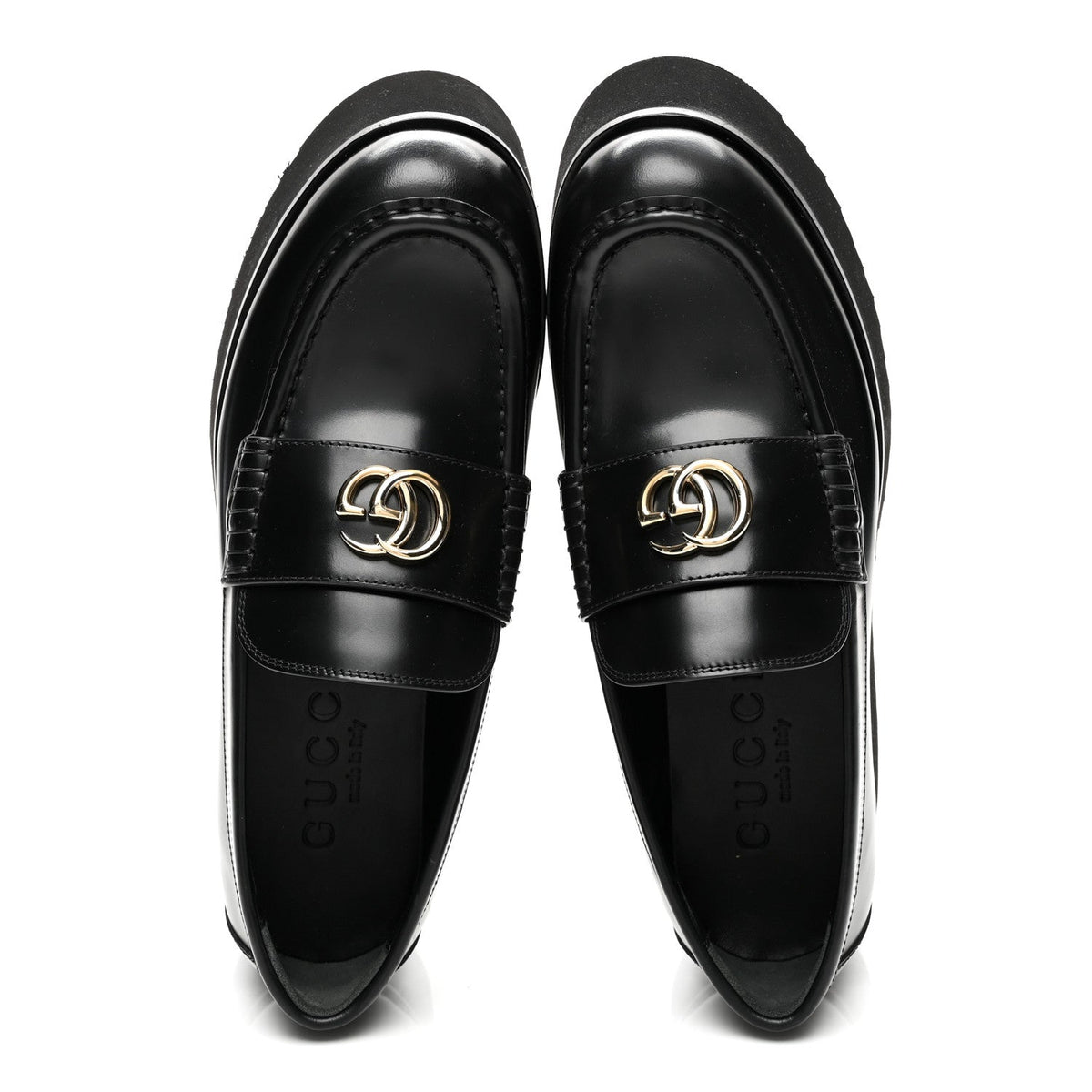 Gucci Calfskin Women's Millennial Ribot GG Wedge Platform Loafers 38 Black