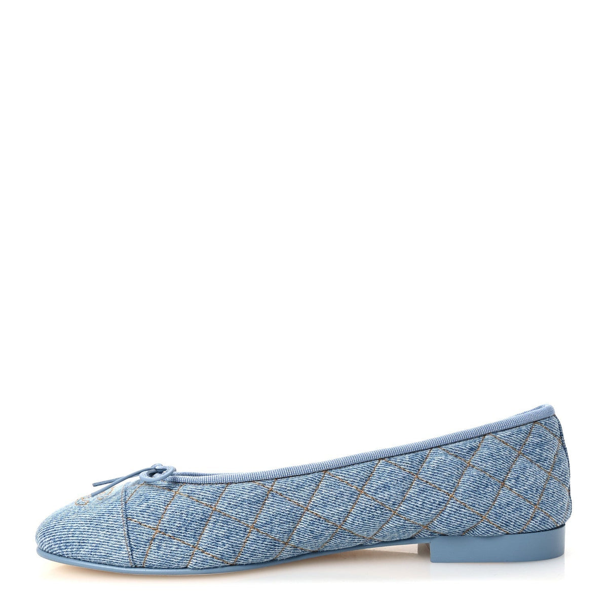 Chanel Denim Quilted CC Cap Toe Women's Ballerina Flats Light Blue