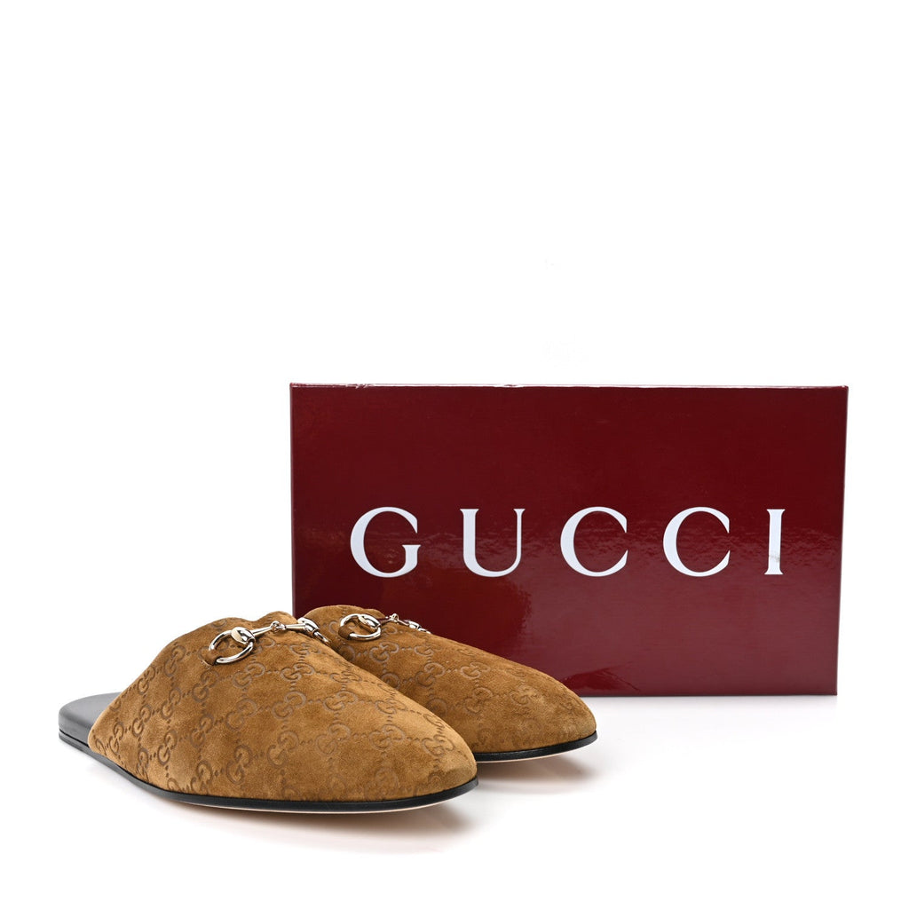Gucci Suede Cachemire Monogram Men's Princetown Slippers 10 Pepper Brown