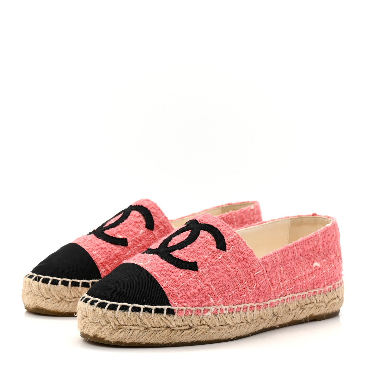 Chanel Tweed Grosgrain Women's CC Espadrilles 35 Pink
