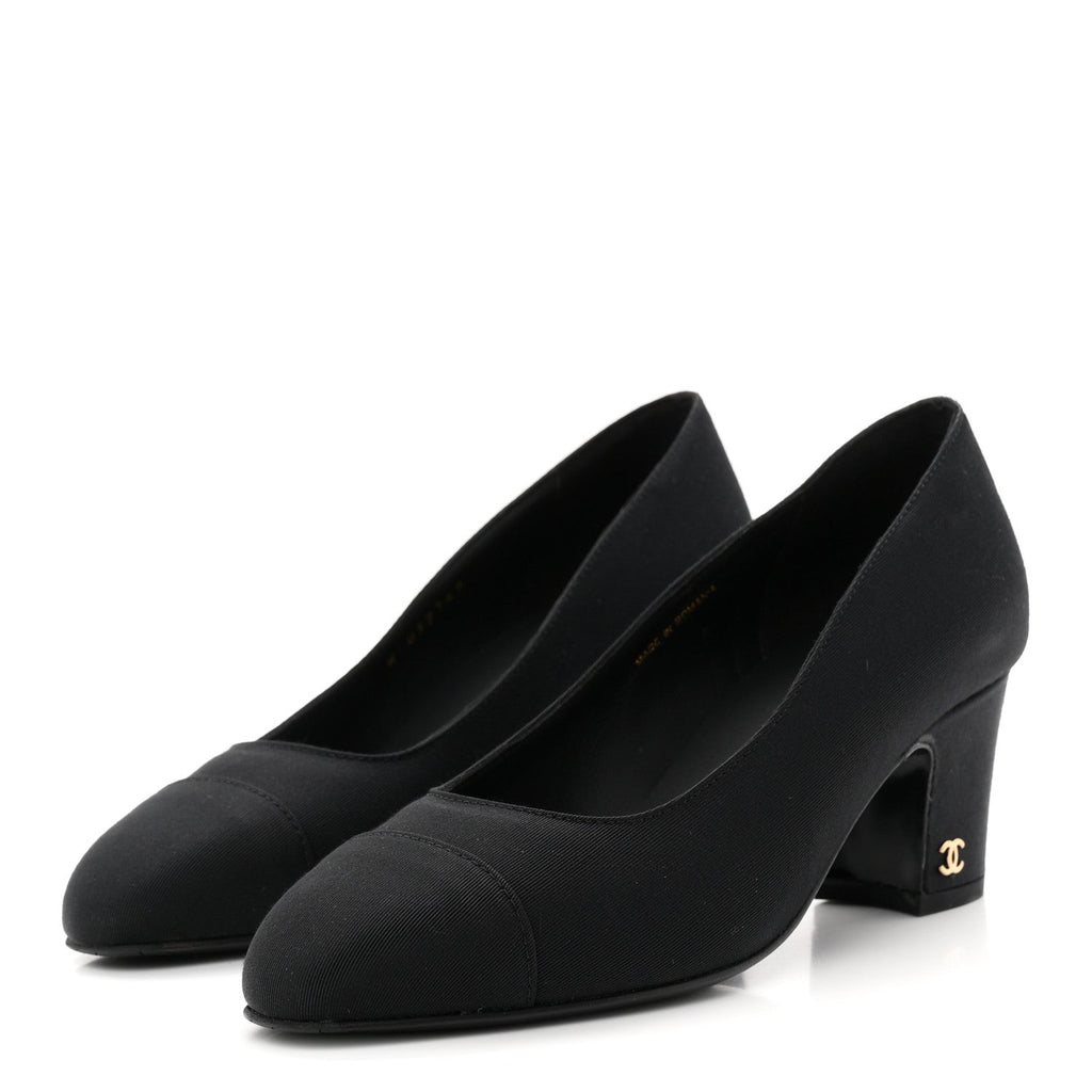 Chanel Grosgrain Women's Cap Toe CC Uniform Pumps 35 Black