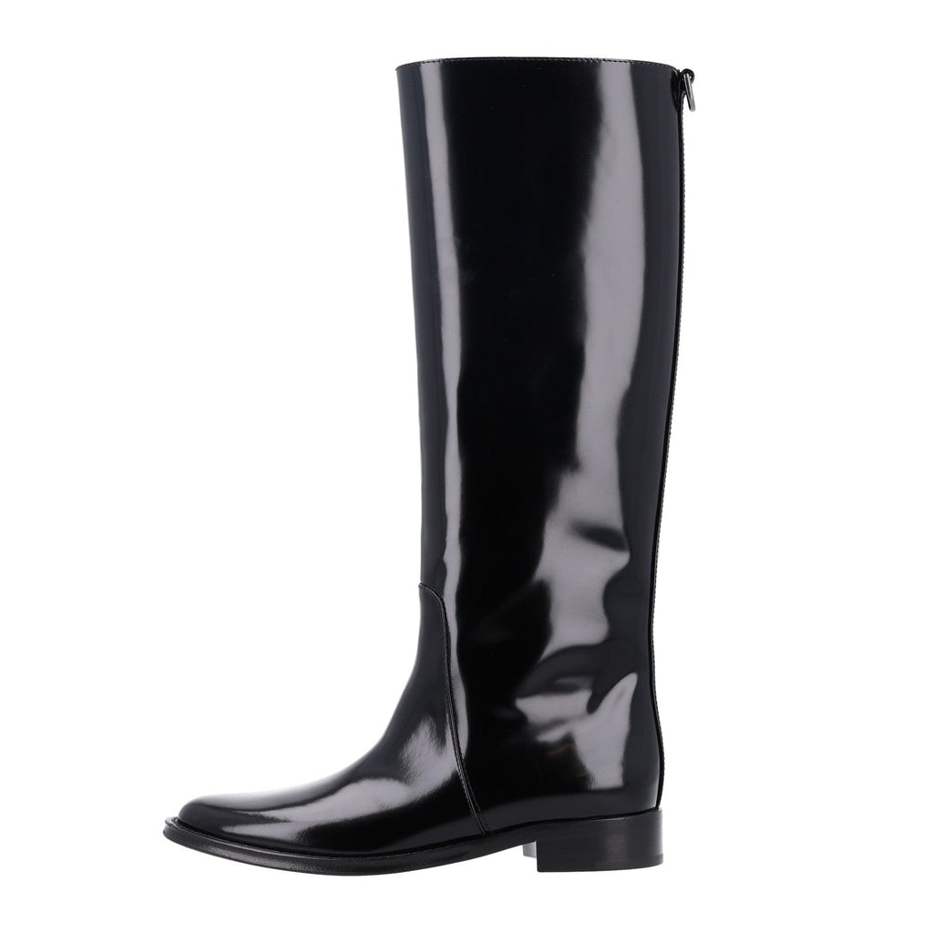 Saint Laurent Vitello Calfskin Women's Ruinart Hunt 25 Boots 37.5 Black