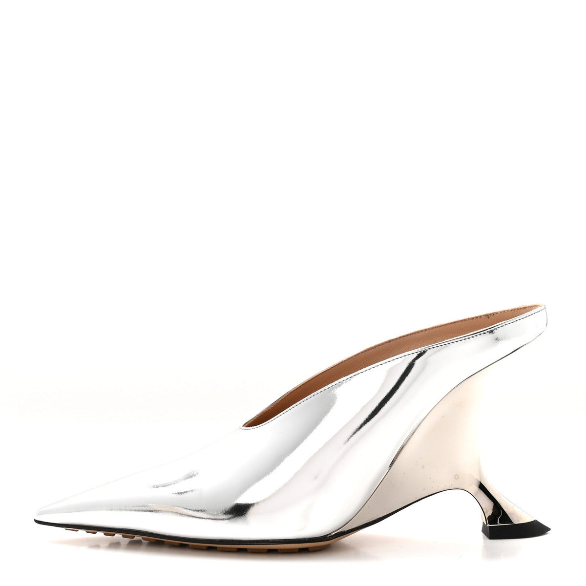 Bottega Veneta Laminated Calfskin Women's Rocket Mule Pumps 37.5 Silver
