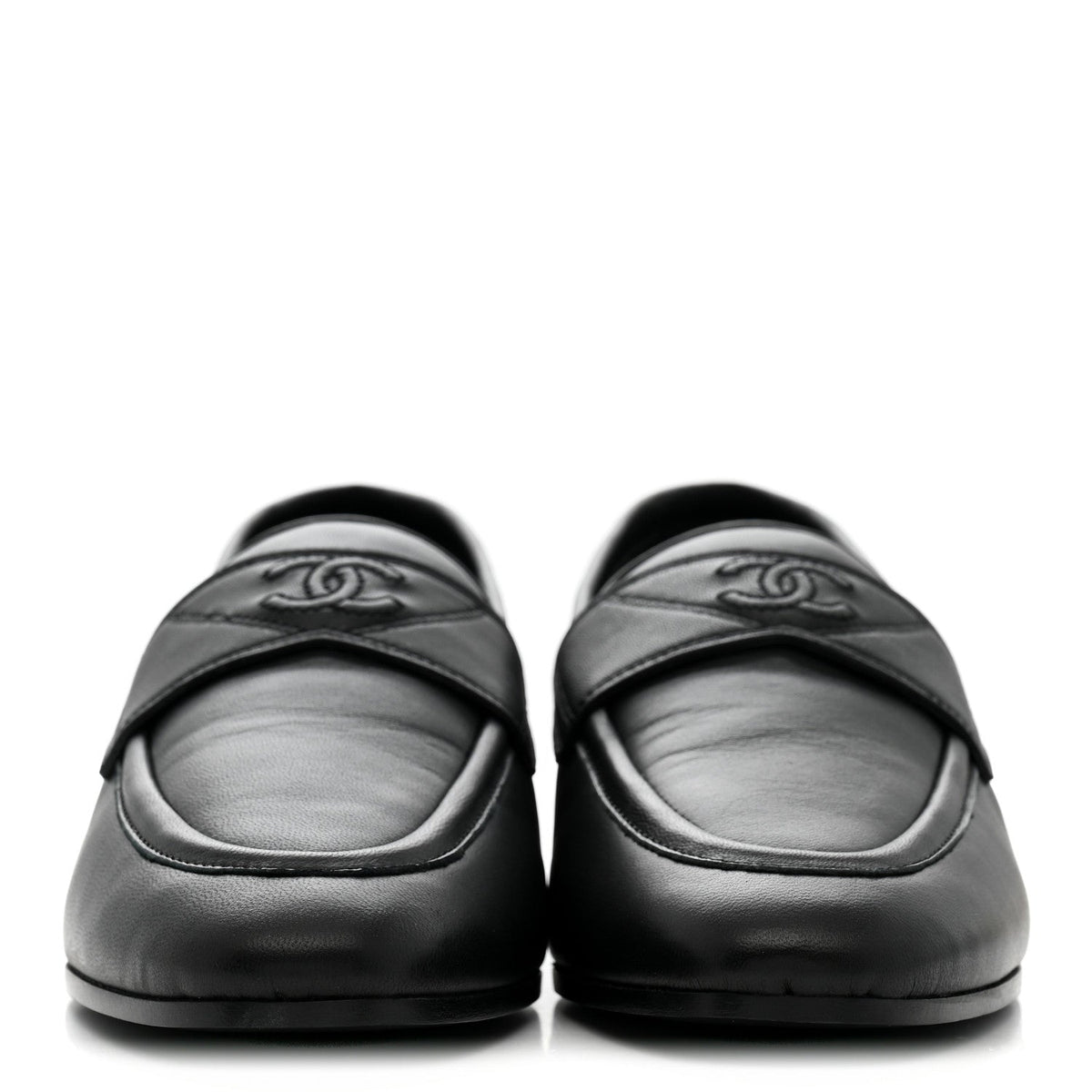 Chanel Lambskin Women's Stitched CC Loafers 35 Black