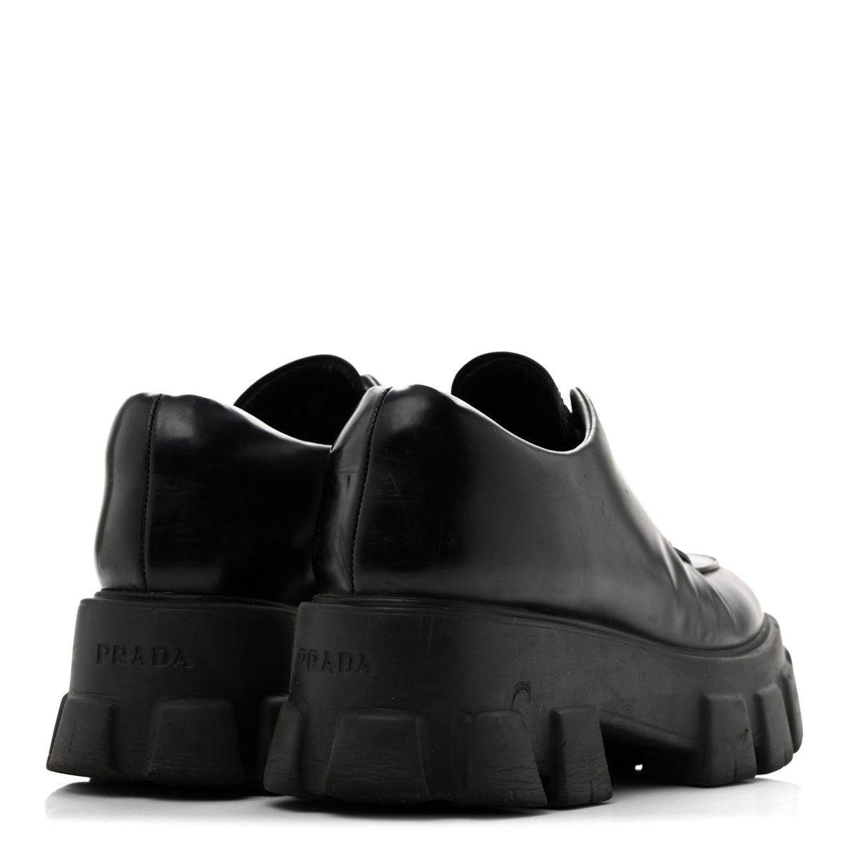 Prada Spazzolato Rois Monolith Women's 55mm Derby Loafers 38 Black