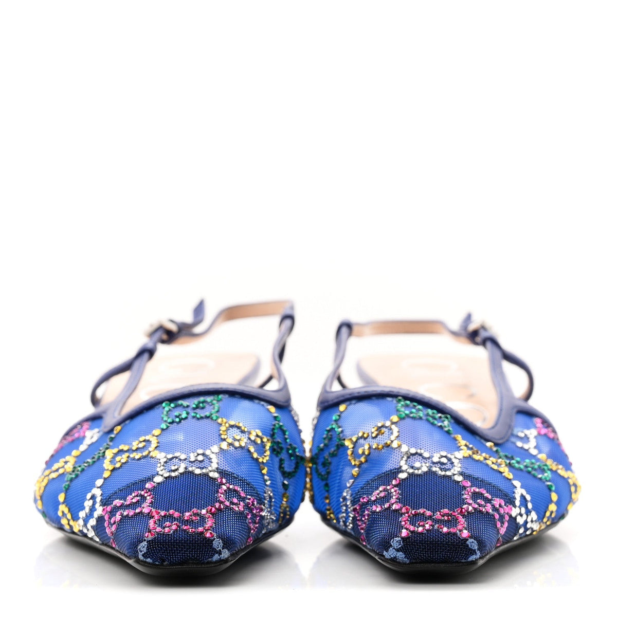 Gucci Tela Retino Nappa Women's Charlotte 35mm Slingback Pumps 38 Splash Net Blue