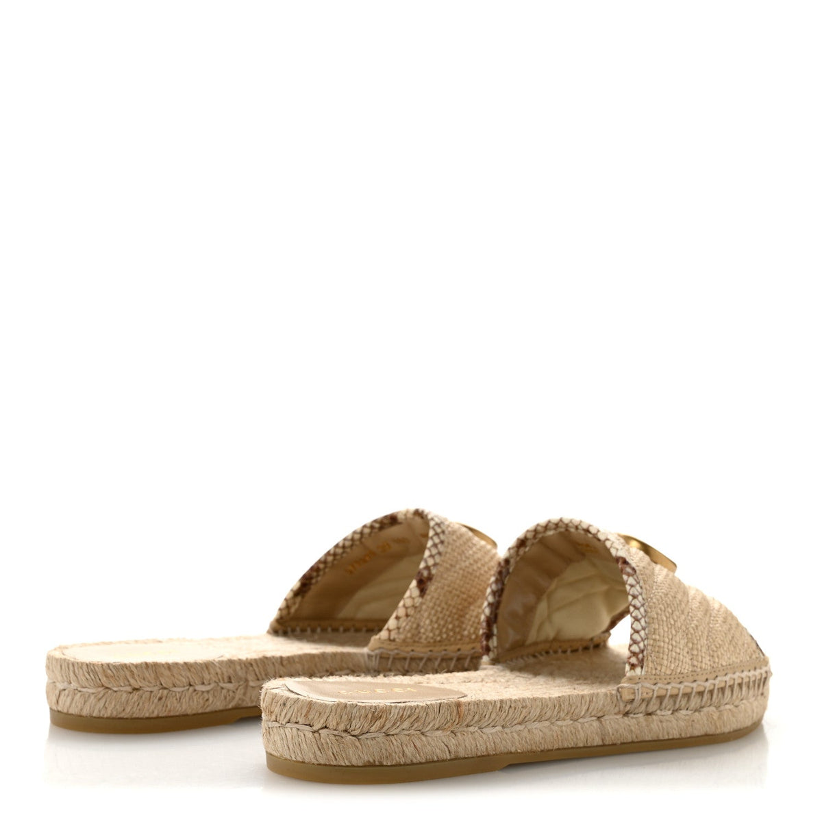Gucci Straw Elaphe Women's GG Marmont Slide Sandals 39 Natural Cream Brown