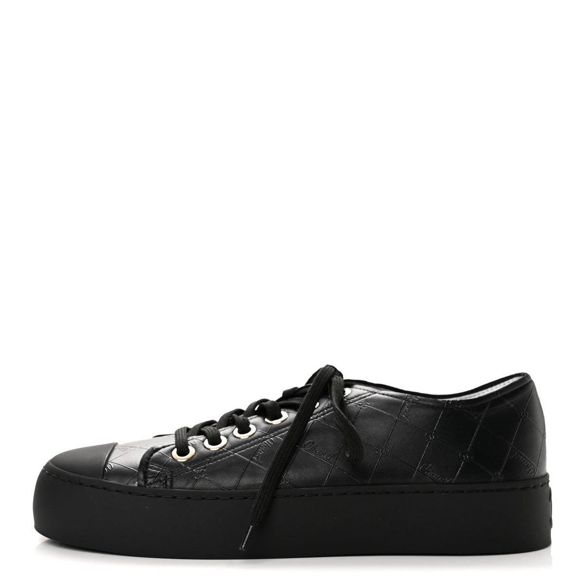 Chanel Lambskin Printed Logo Women's Sneakers 38 Black
