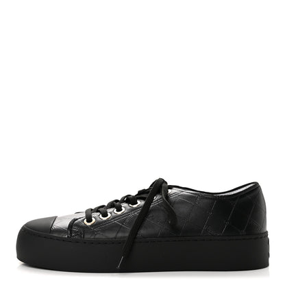 Chanel Lambskin Printed Logo Women's Sneakers 38 Black