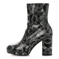 Chanel Calfskin Camellia Printed Women's Ankle Boots 38.5 Black White