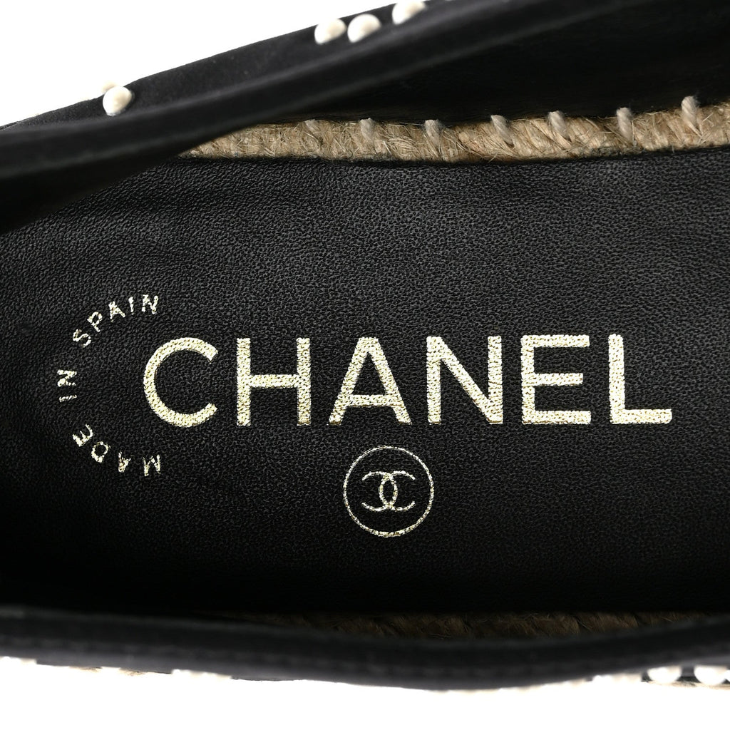 Chanel Neoprene Patent Calfskin Women's Pearl CC Espadrilles 35 Black White