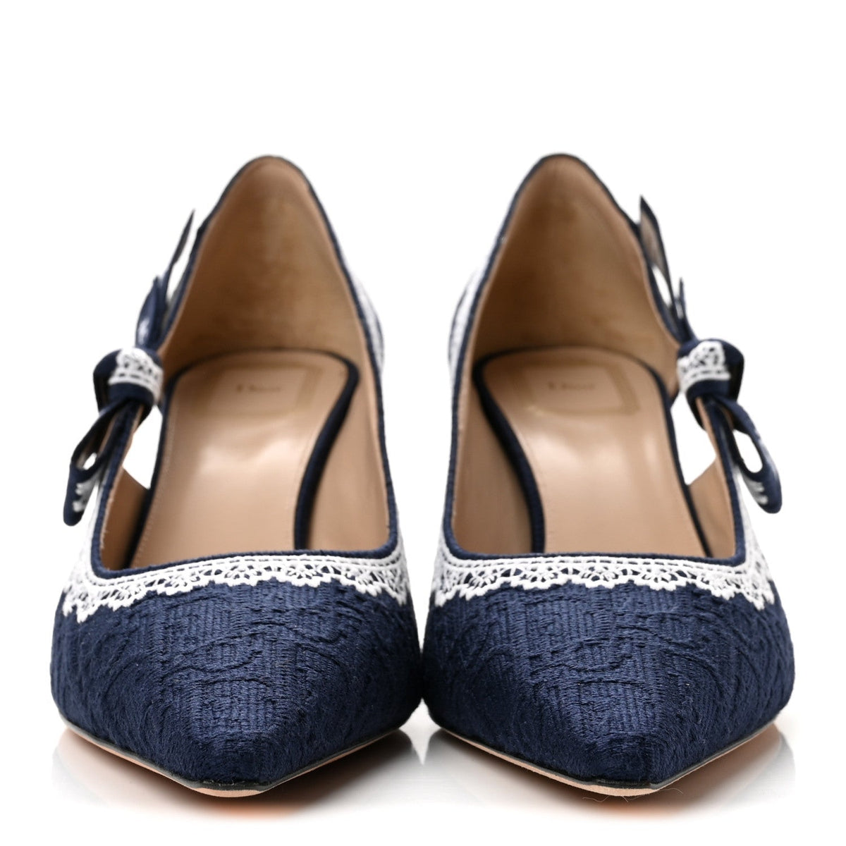 Christian Dior Embroidered Cotton Lace Women's J'adior Pumps 39 Blue Ecru
