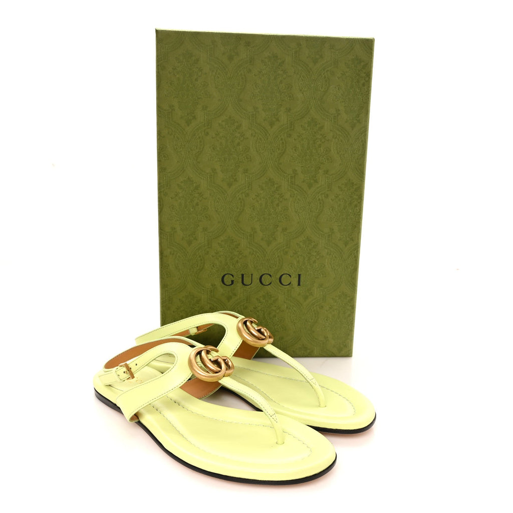 Gucci Calfskin Women's Double G Thong Flat Sandals 36.5 Pistachio Green