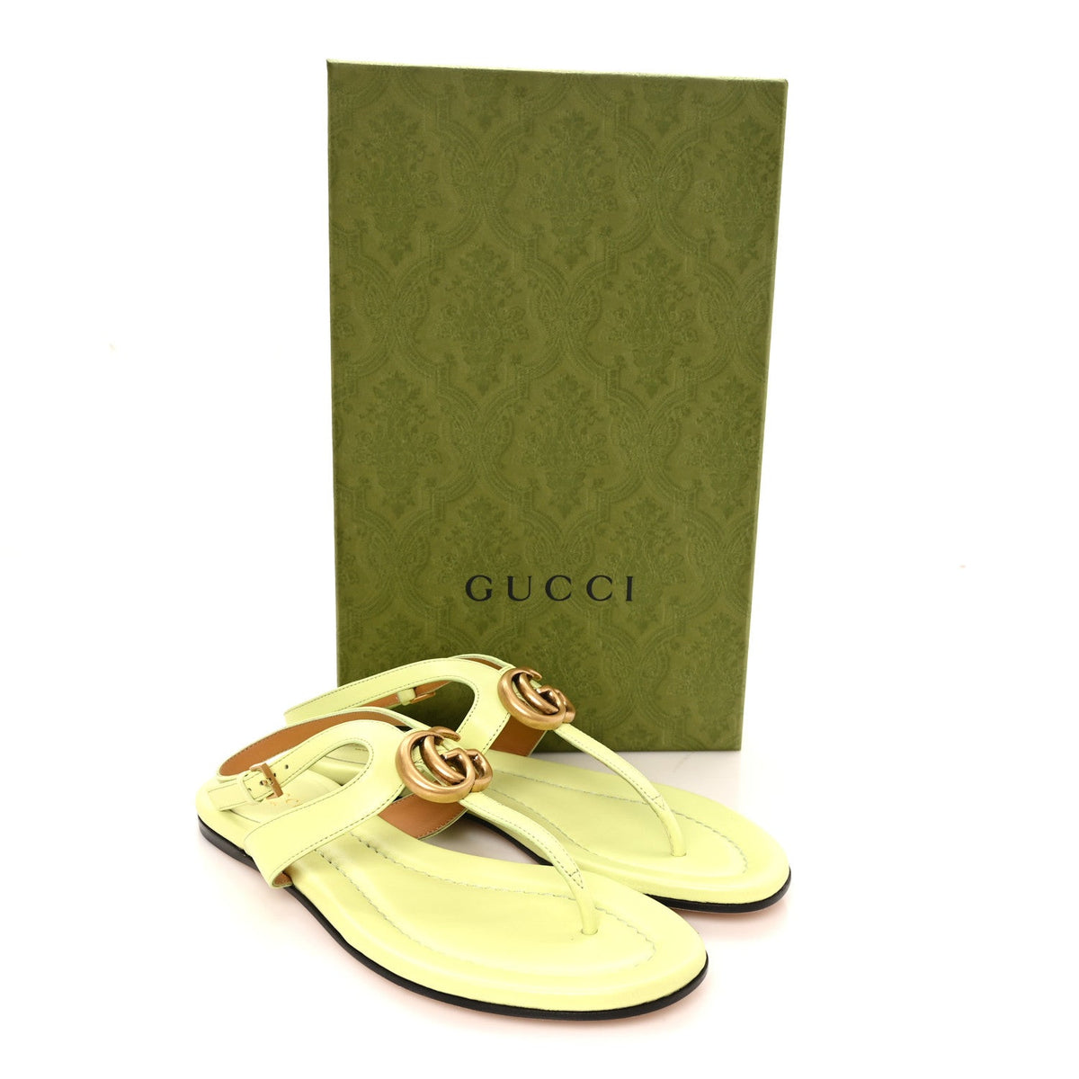Gucci Calfskin Women's Double G Thong Flat Sandals 36.5 Pistachio Green