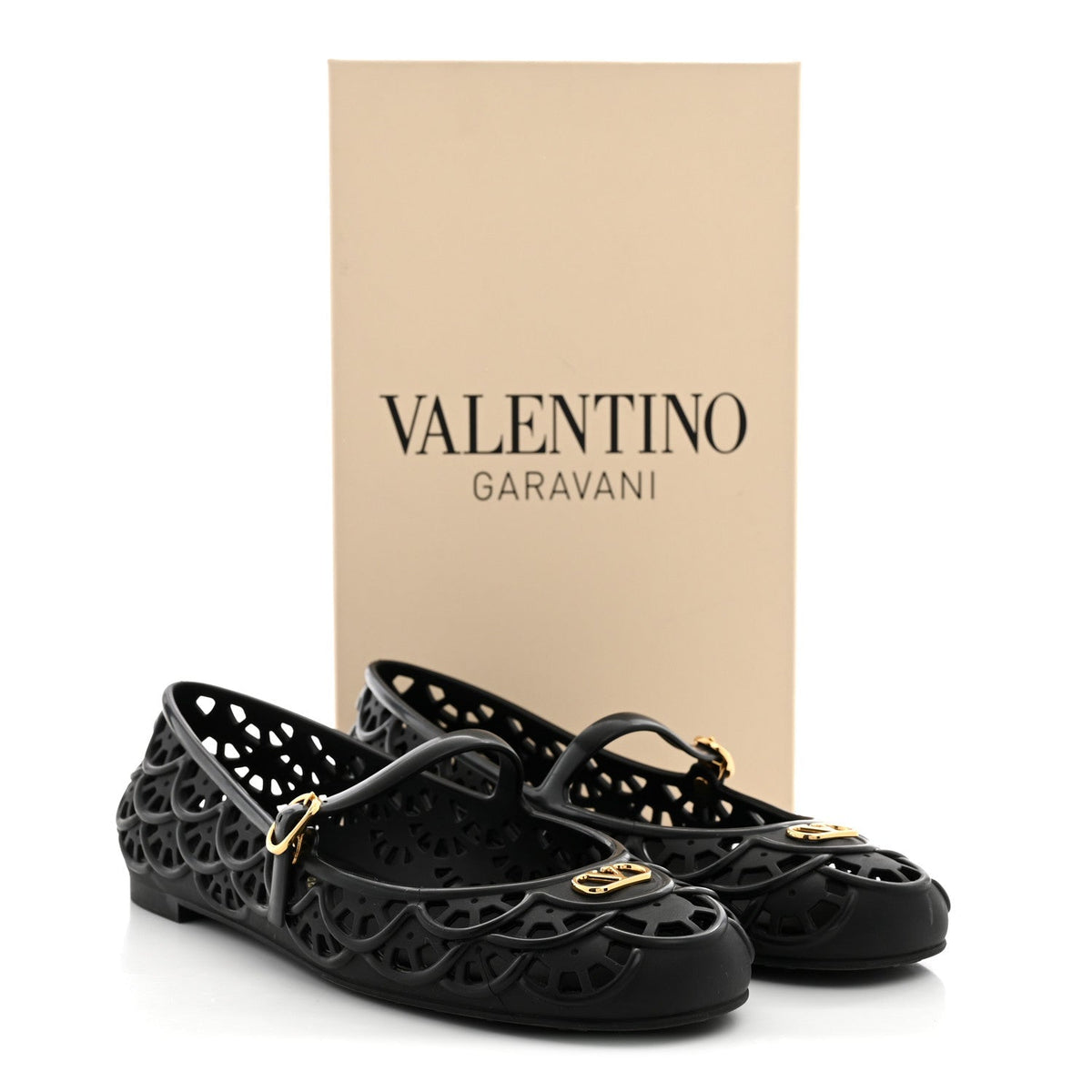 Valentino Garavani Rubber Women's VLogo Ondette Ballerina Flats 41 Black