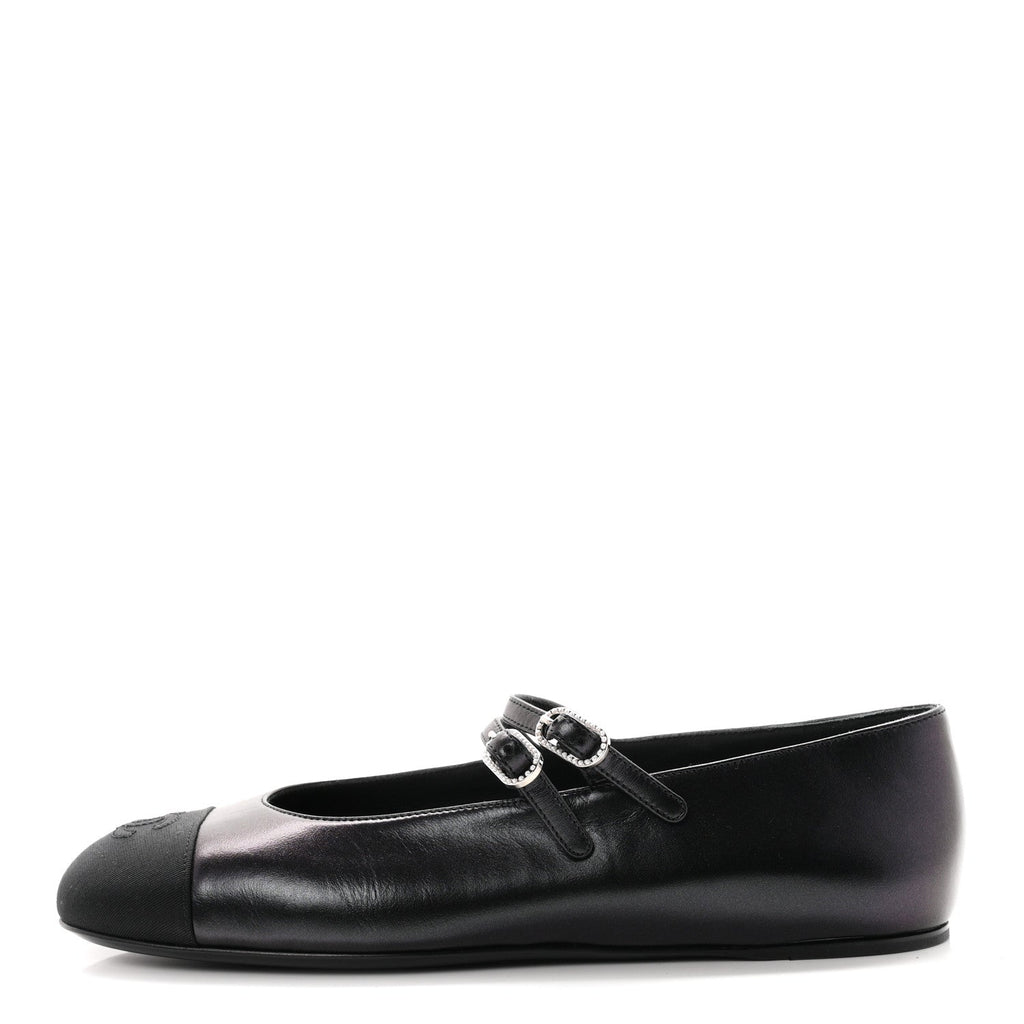 Chanel Lambskin Grosgrain Pearl Mary Jane Women's Flats Black