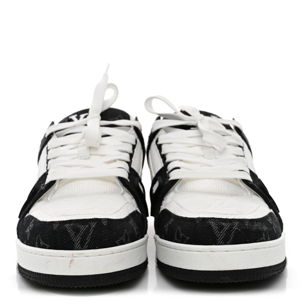 Louis Vuitton Calfskin Denim Men's LV Trainer Sneakers 10 Black