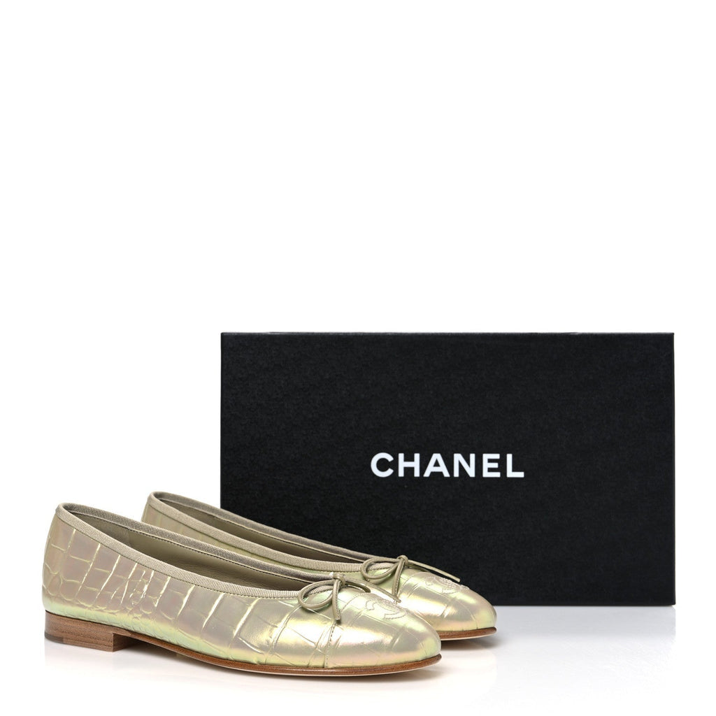 Chanel Iridescent Crocodile Embossed Women's Flats