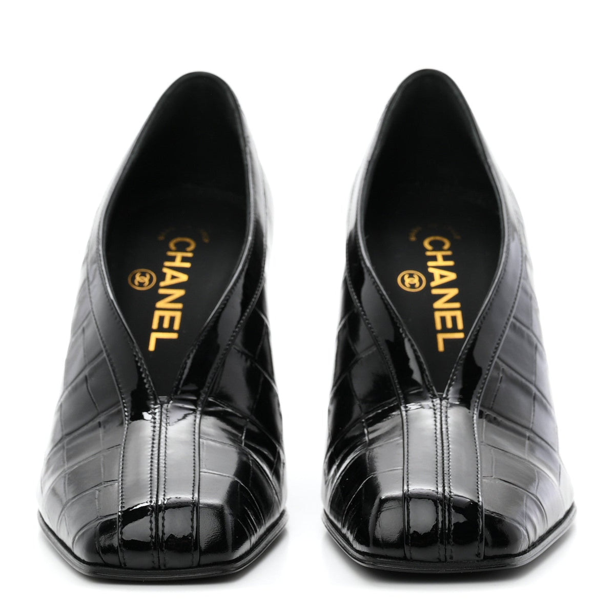 Chanel Crocodile Embossed Patent Calfskin Women's Pumps 36 Black
