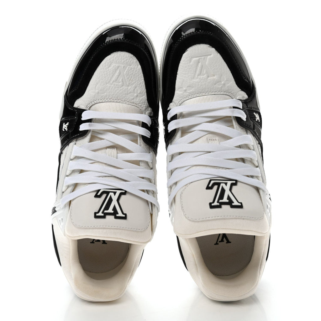 Louis Vuitton Calfskin Patent Men's LV Trainer Sneakers 9 White Black