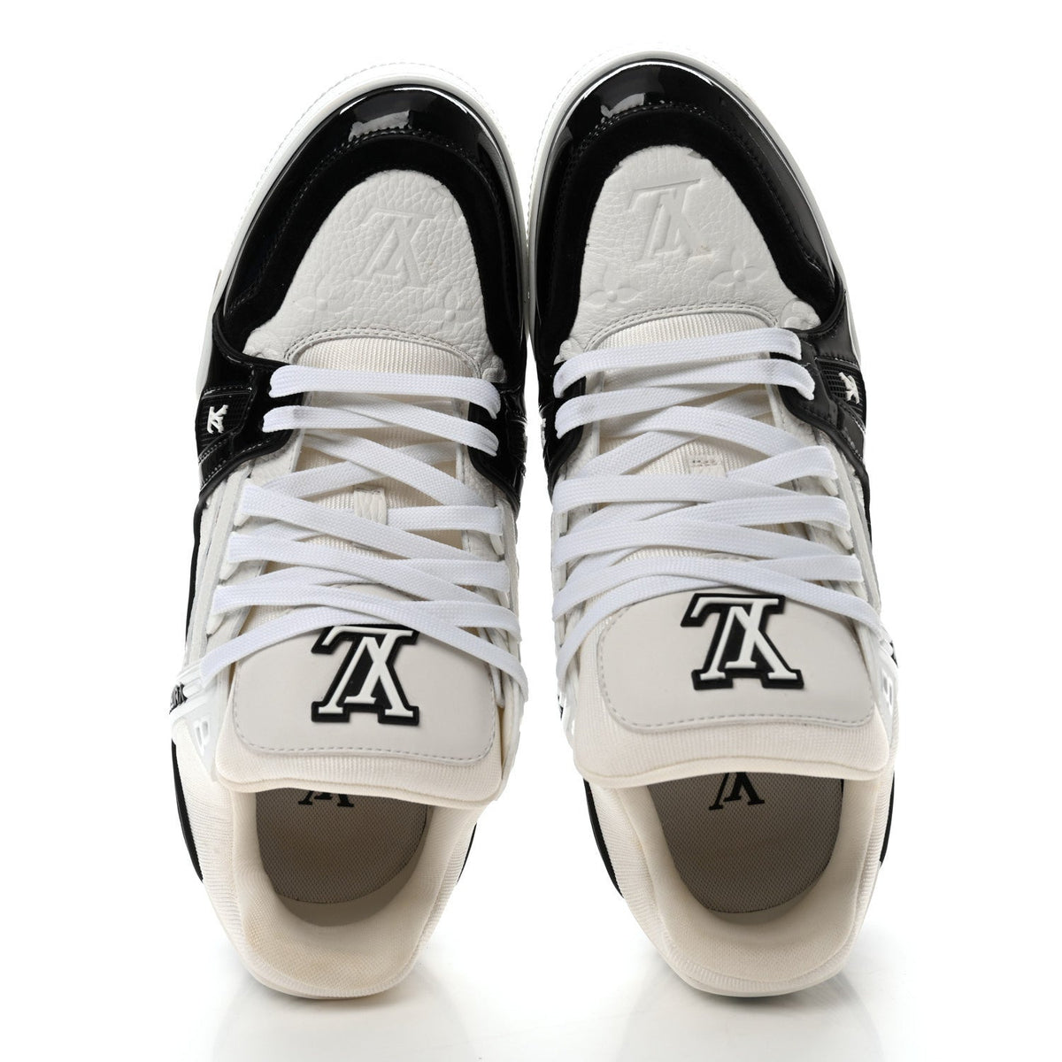 Louis Vuitton Calfskin Patent Men's LV Trainer Sneakers 9 White Black