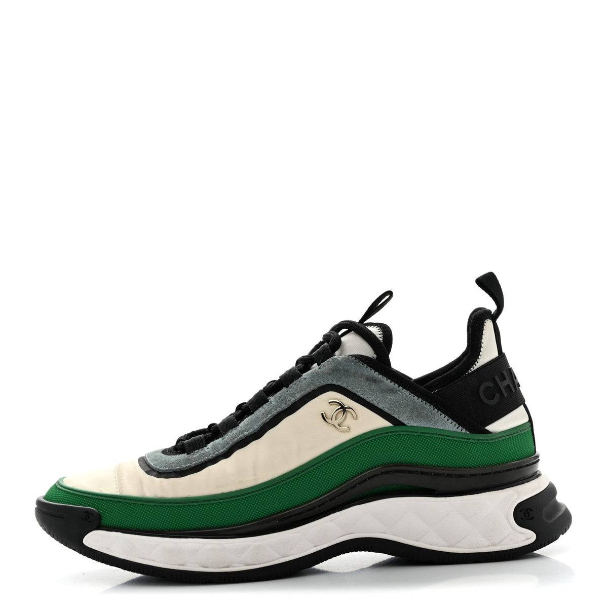Suede Calfskin Mixed Fibers CC Sneakers Ivory Green Light Blue