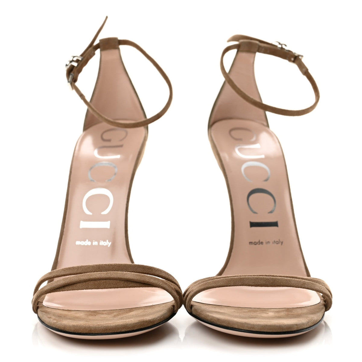 Gucci Kid Scamosciato GG Ankle Strap High Heel Women's Sandals Taupe