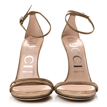 Gucci Kid Scamosciato GG Ankle Strap High Heel Women's Sandals Taupe
