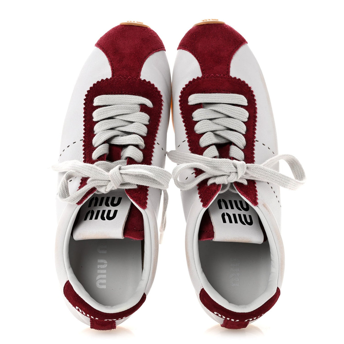 Miu Miu Scamosciato Women's Plume Sneakers 37.5 White Cerise