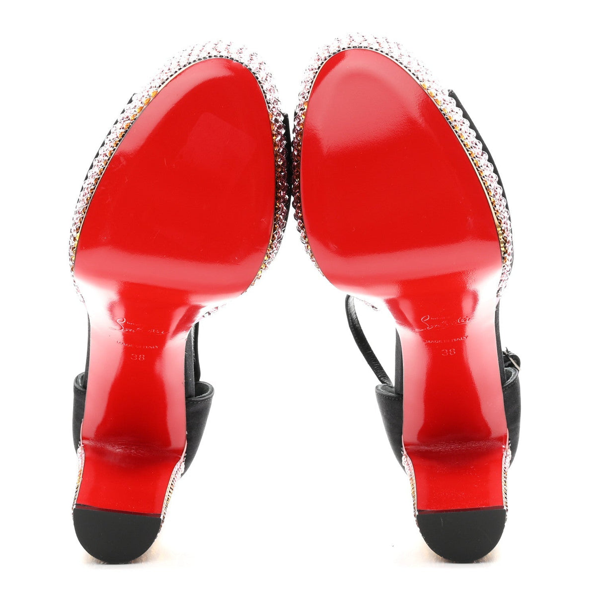 Christian Louboutin Satin Strass Women's Sandaloo Aftersun 130 Sandals 38 Black Multicolor