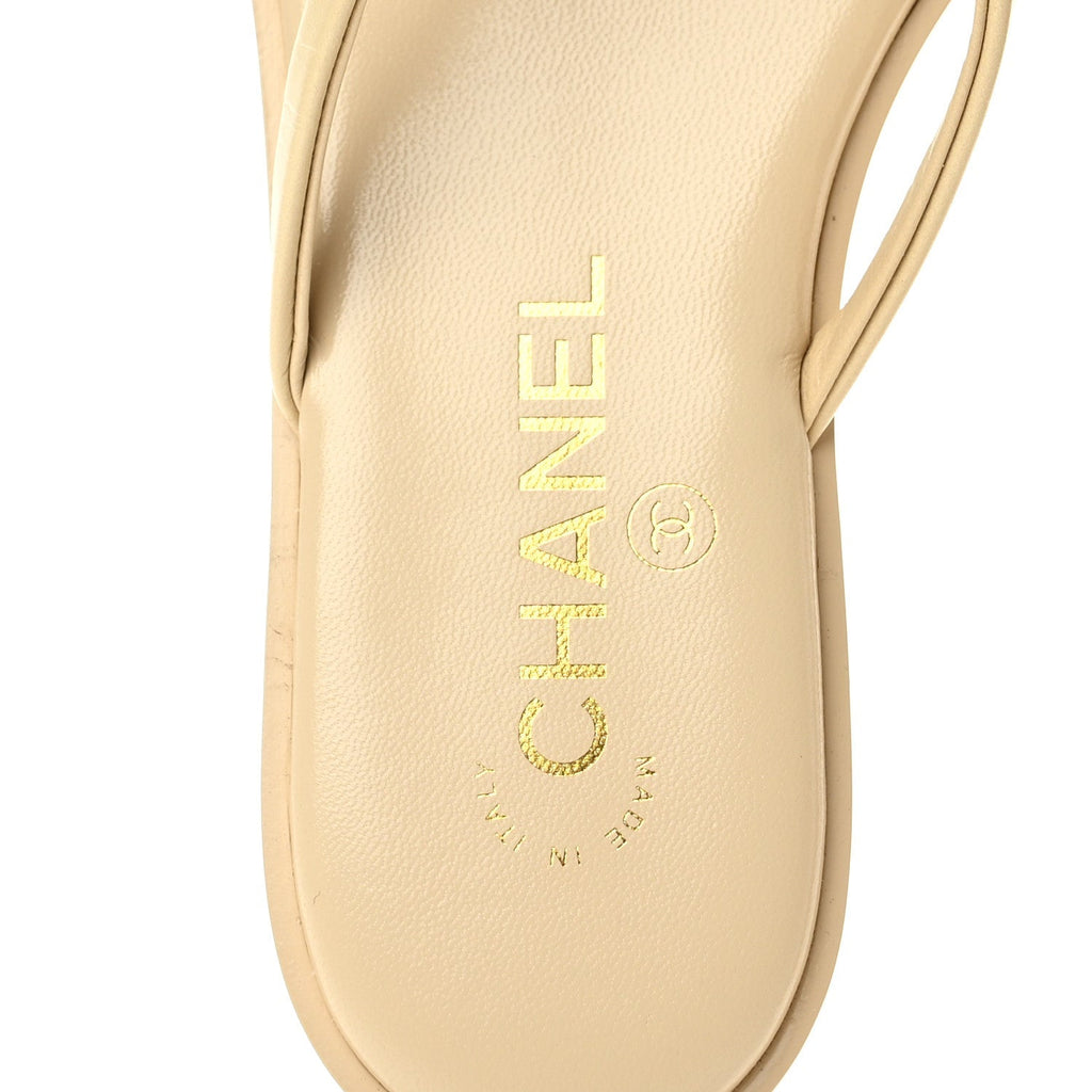 Chanel Goatskin CC Times Square Women's Thong Sandals Beige