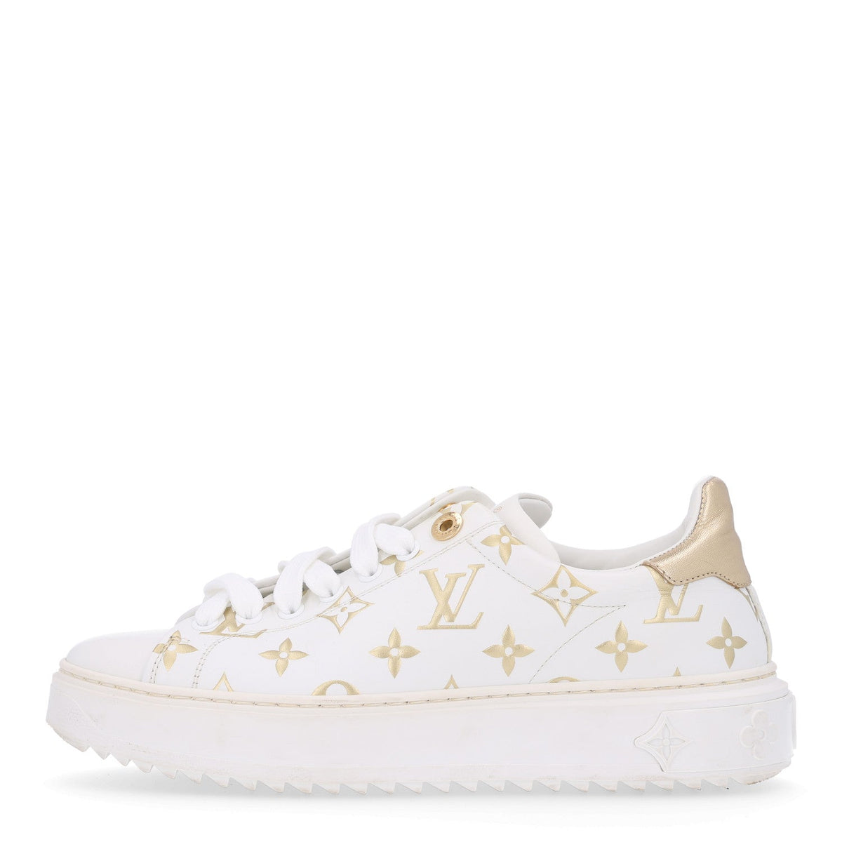 Louis Vuitton Calfskin Women's Monogram Debossed Time Out Sneakers 37 Gold