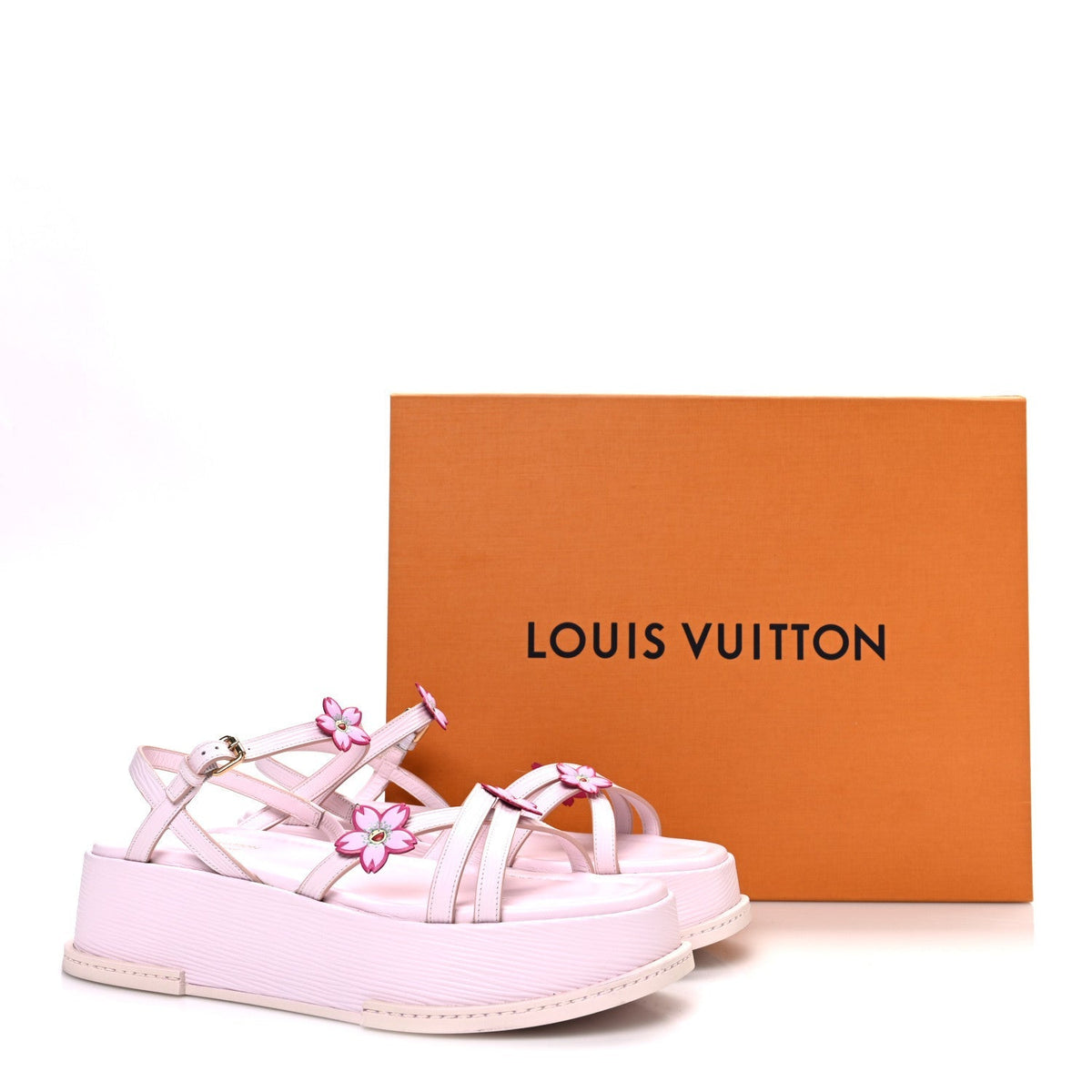 Louis Vuitton Calfskin Women's LV X TM Maya Flatform Sandals 40 Light Pink