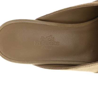 Hermes Suede Goatskin Women's Oz Mules 37 Beige Sable
