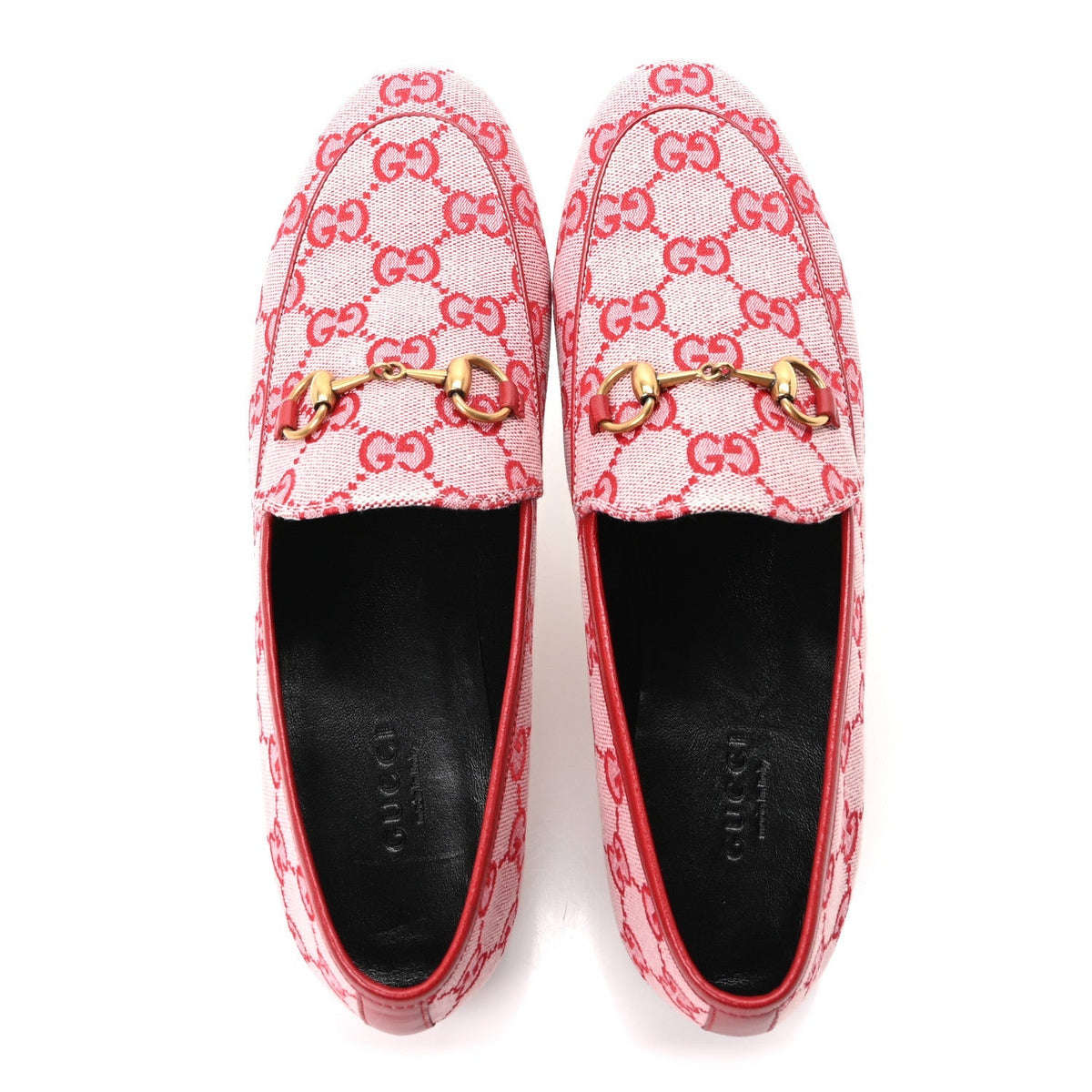 Gucci Canvas Women's GG Jordaan Loafers 37.5 Hibiscus Red