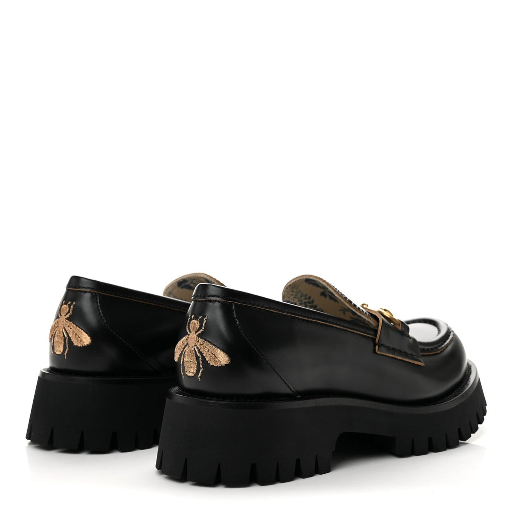Gucci Cordovan Lux Women's Harald Horsebit 25mm Platform Loafers 37.5 Black